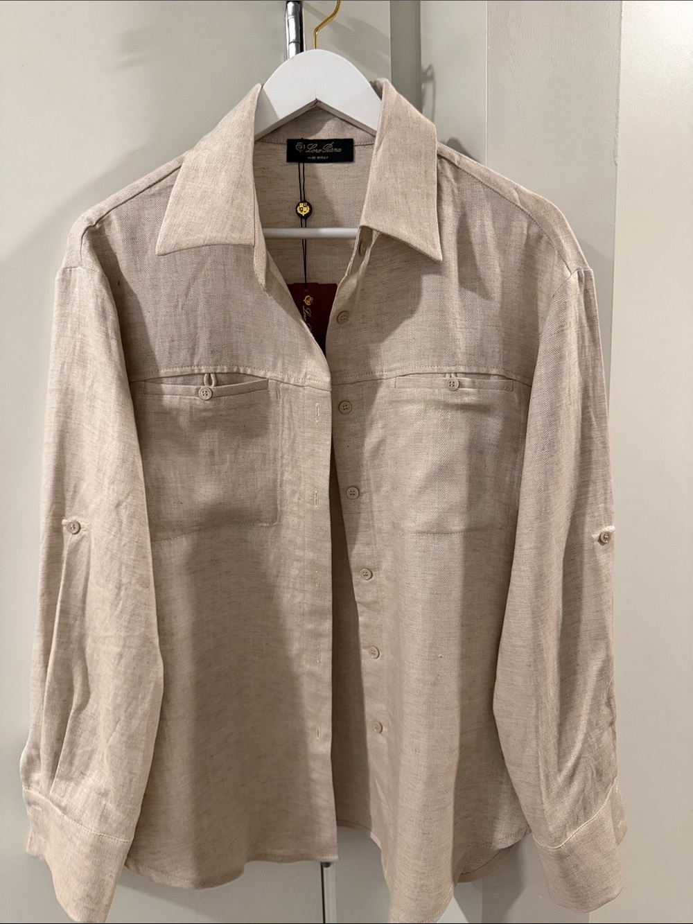 Linen Button-Up Shirt in Natural Beige